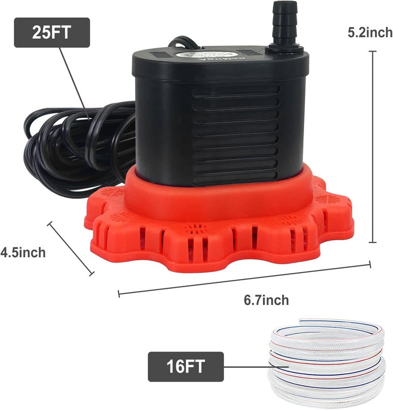 AgiiMan Pool Cover Pump Above Ground - 850 GPH Submersible Water Pump for Pool Draining, Portable Small Sump Pumps with 16' Drainage Hose and 25' Power Cord, 3 Adapters, Black - Image 5